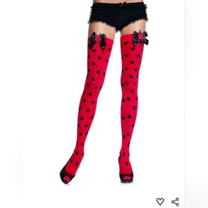 Leg Avenue Opaque Red and Black Ladybug Thigh-High Stockings Sexy